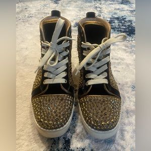 Christian Louboutin Mens Louis Flat Velvet/Ring Strass Sneakers 40.5